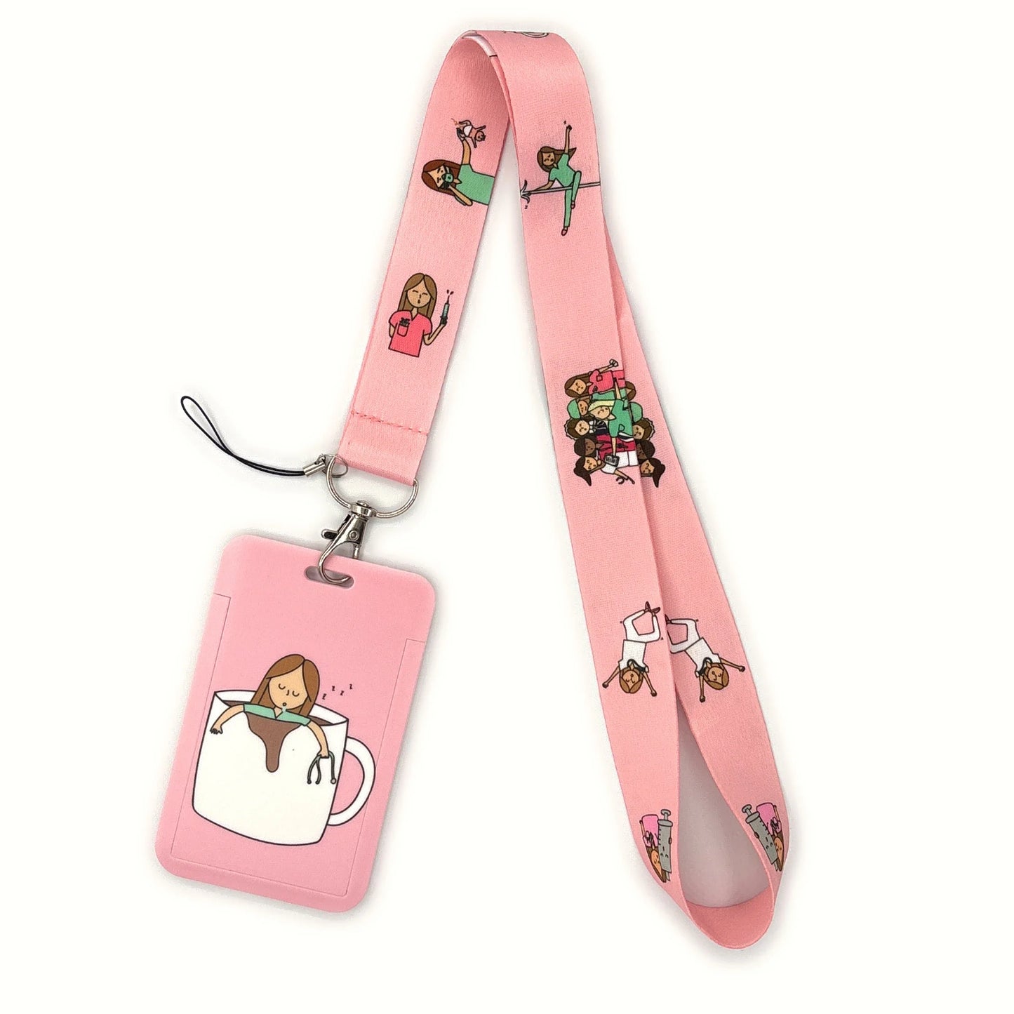 Nurse Life Lanyard Credit Card Holder Neck Strap Cartoon Business Keychain Hang Rope ID Badge Holder Lariat Lasso