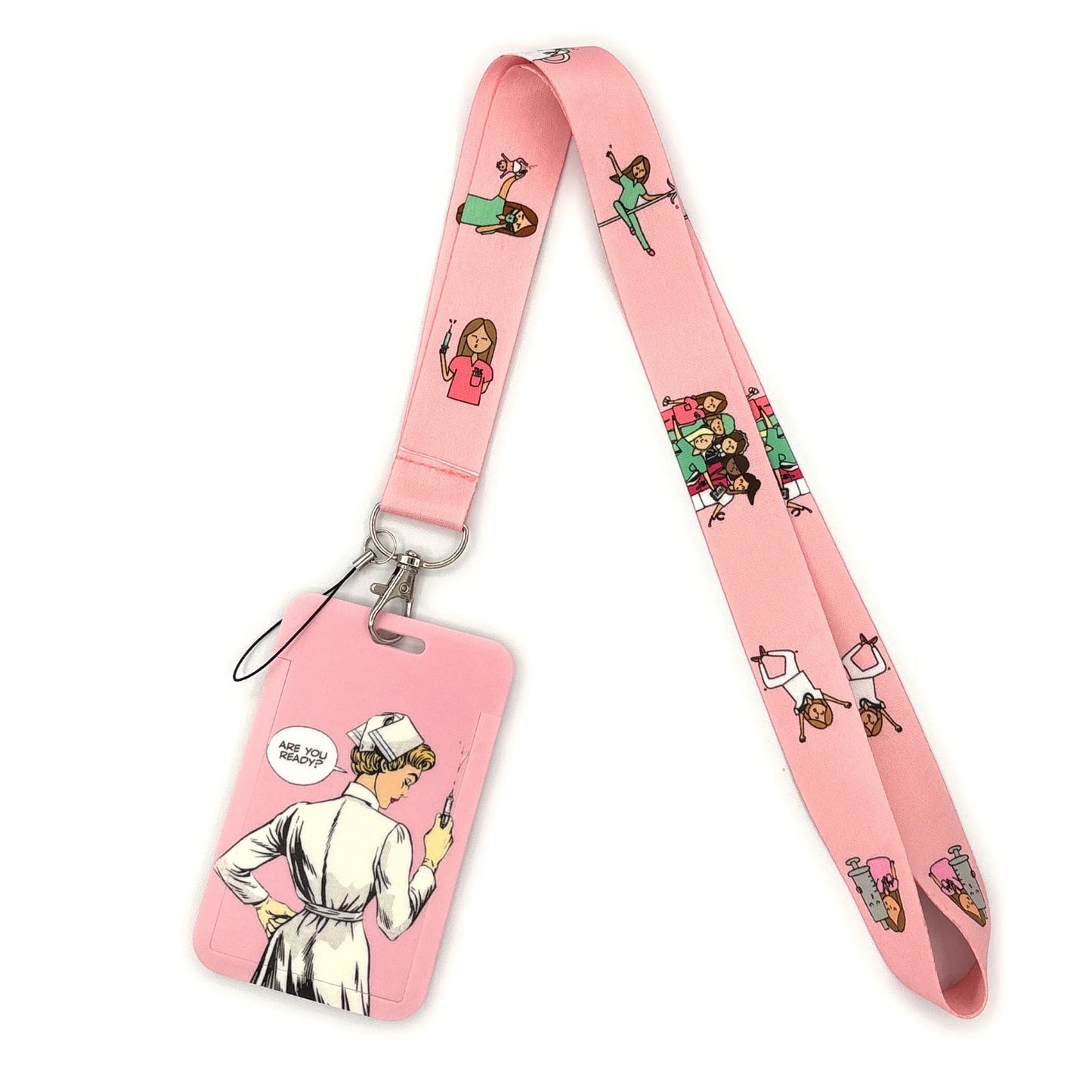 Nurse Life Lanyard Credit Card Holder Neck Strap Cartoon Business Keychain Hang Rope ID Badge Holder Lariat Lasso