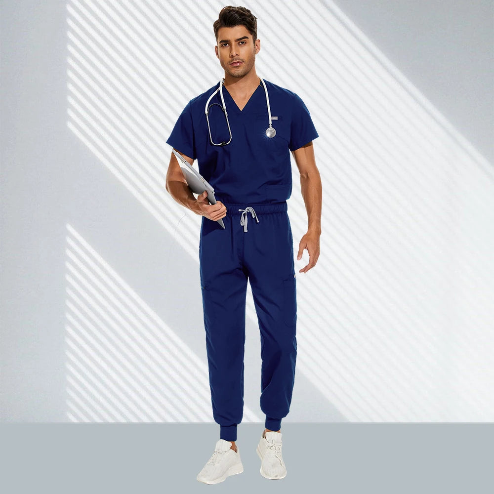 Hospital Doctor Nursing Set Unisex Wholesale Casual Jogger Suits Short Sleeved V-neck Tops Nurse Pants Pharmacy Medical Uniforms