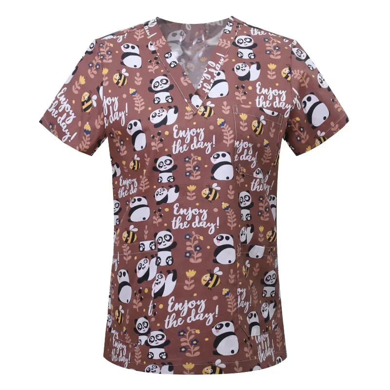 Cartoon Animals Print Pet Clinic Hospital Nursing Scrub Tops Shirts cotton Dentistry Doctor Blouse Medical Surgical Uniforms