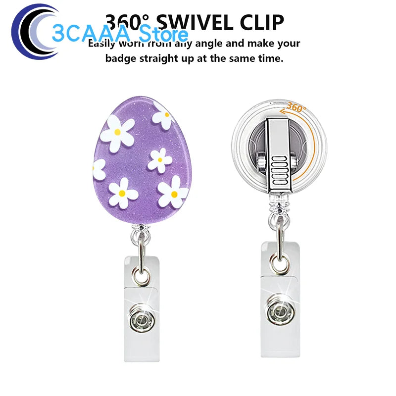 Easter Badge Reels Acrylic Retractable Nurse Badge Reel Easter Badge Reel Egg Cute Badge Reels ID Holiday Badge Holder For Nurse