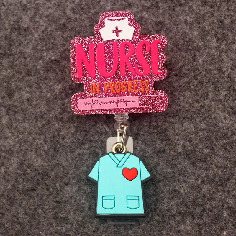 Pink Blue Nurse In Progress Doctor Style Rotate Clip Retractable Badge Reel Card Holder Exhibition Name Card Parts