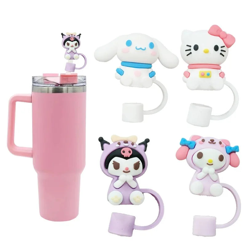 Sanrio Series Cute Straw Covers for Stanley Tumbler Cups Accessories Kawaii Silicone Straw Toppers Protector Cap for 10mm Straws