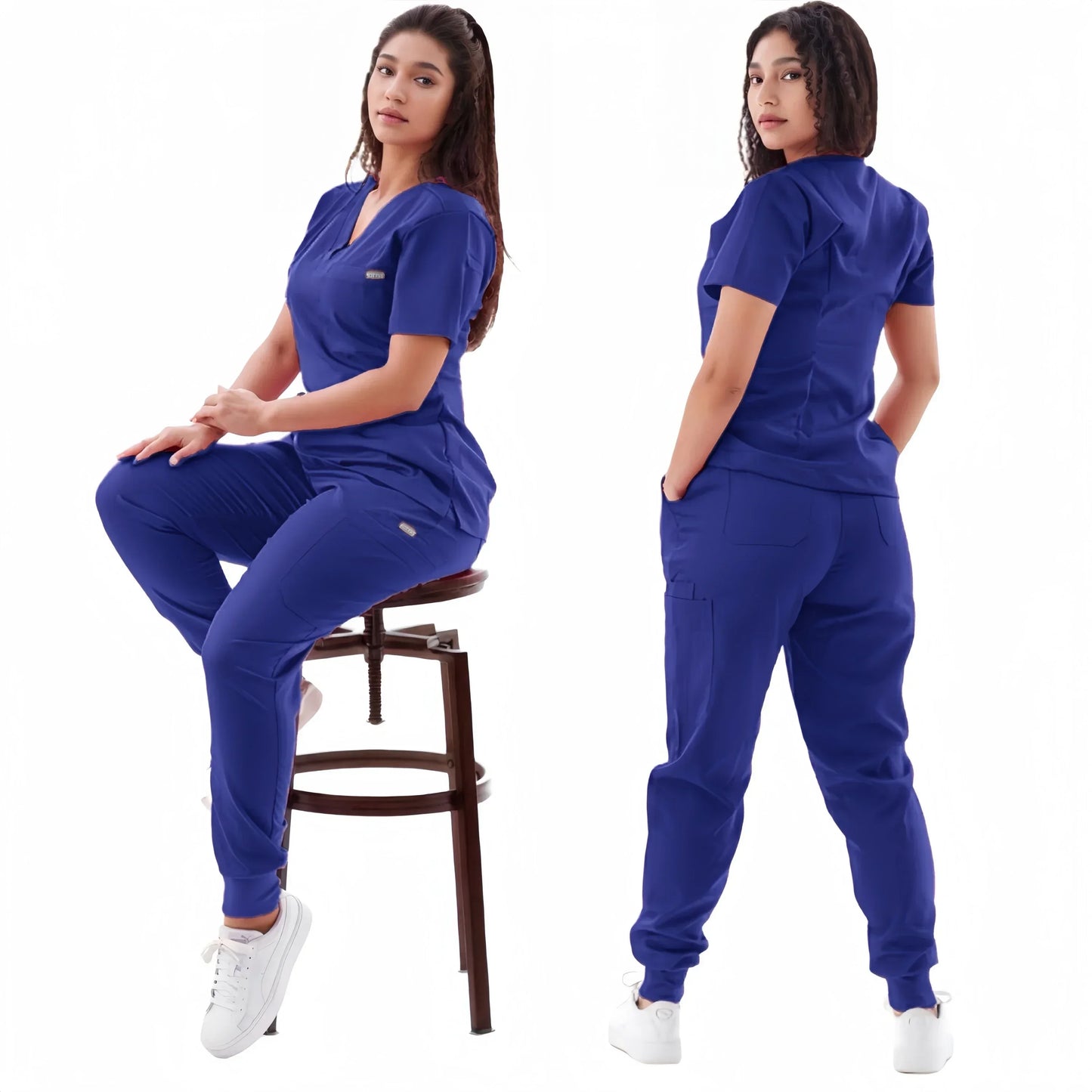 Multicolour Jogger Suit Nurse Scrubs Set Medical Clinical Clothes Doctor Nursing Uniforms Short Sleeve V-neck Tops Pocket Pants