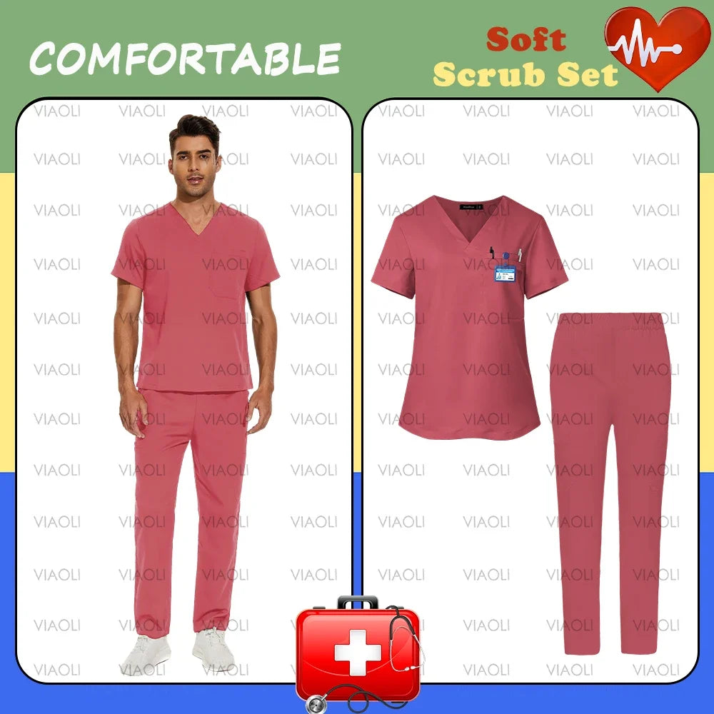 S-XXXL Hospital Clinical Workwear Nurse Uniforms Scrub Set Unisex Shirt Straight Pants Nursing Accessories Medical Surgical Wear