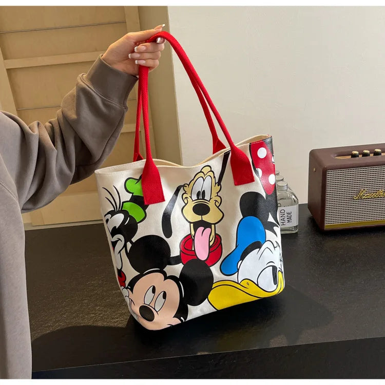 DisneyCartoon Mickey Fashion Versatile LargeCapacity Canvas Shoulder Bag Women's Casual Versatile Tote Bag Student Class Handbag