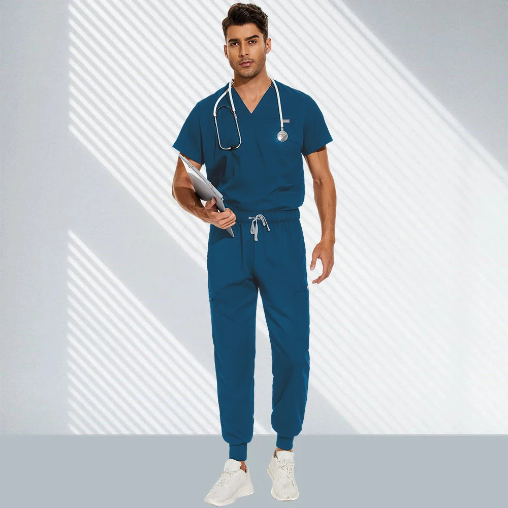 Hospital Doctor Nursing Set Unisex Wholesale Casual Jogger Suits Short Sleeved V-neck Tops Nurse Pants Pharmacy Medical Uniforms