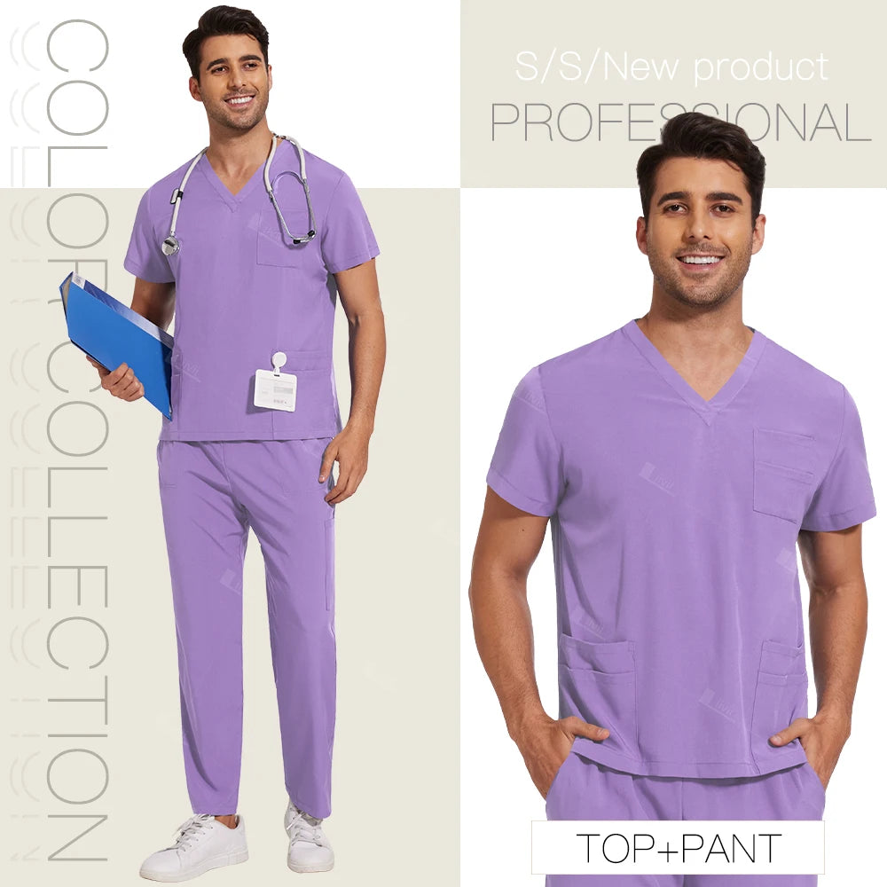 Fashion Simple Pockets Medical Uniforms Unisex Scrubs Set Hospital Surgical Gowns Dental Work Clothes Nurse Clinical Accessories