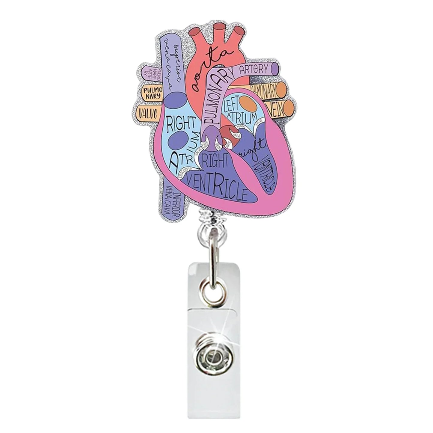 Medical Care Heart Lungs Brain Acrylic Nurse Badge Reel Retractable Id Badge Holder With 360 Rotating Alligator Clip Name Holder