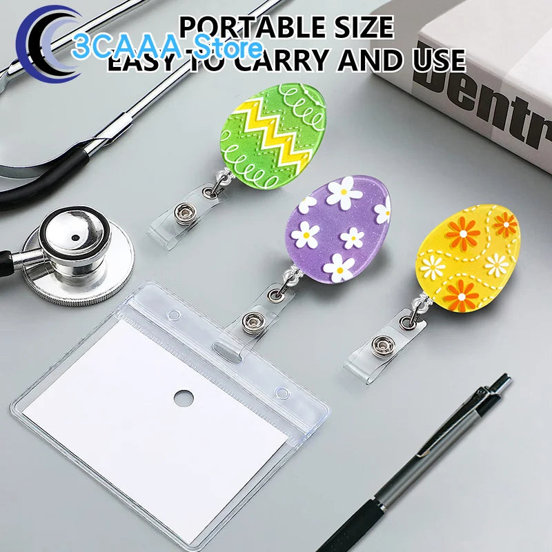 Easter Badge Reels Acrylic Retractable Nurse Badge Reel Easter Badge Reel Egg Cute Badge Reels ID Holiday Badge Holder For Nurse