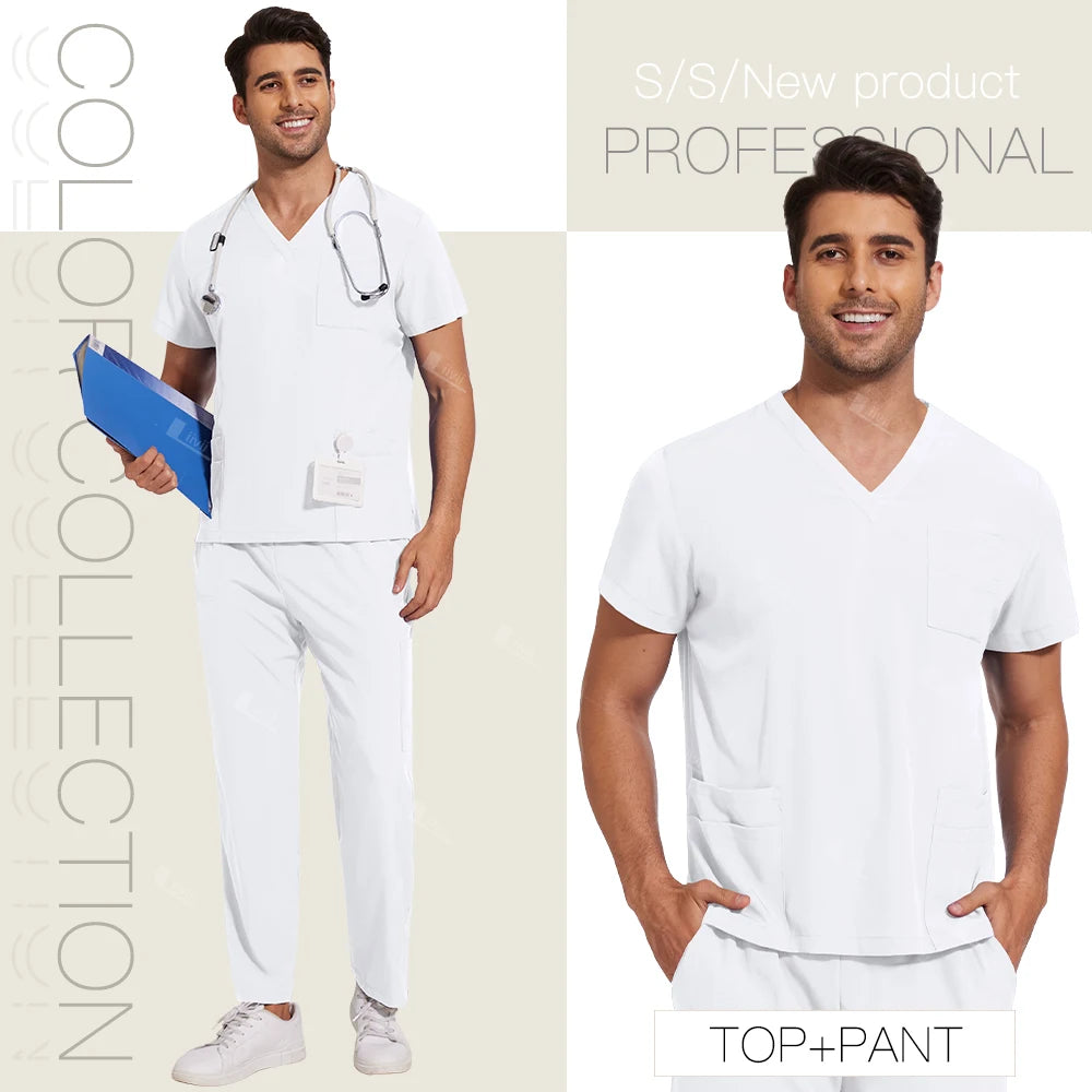 Fashion Simple Pockets Medical Uniforms Unisex Scrubs Set Hospital Surgical Gowns Dental Work Clothes Nurse Clinical Accessories