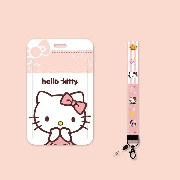 Anime Sanrio Cute Girl Heart Card Holder Set Hello Kitty Doctor Nurse ID Cards Listing Badge Lanyard  Buckle Retractable ID Card