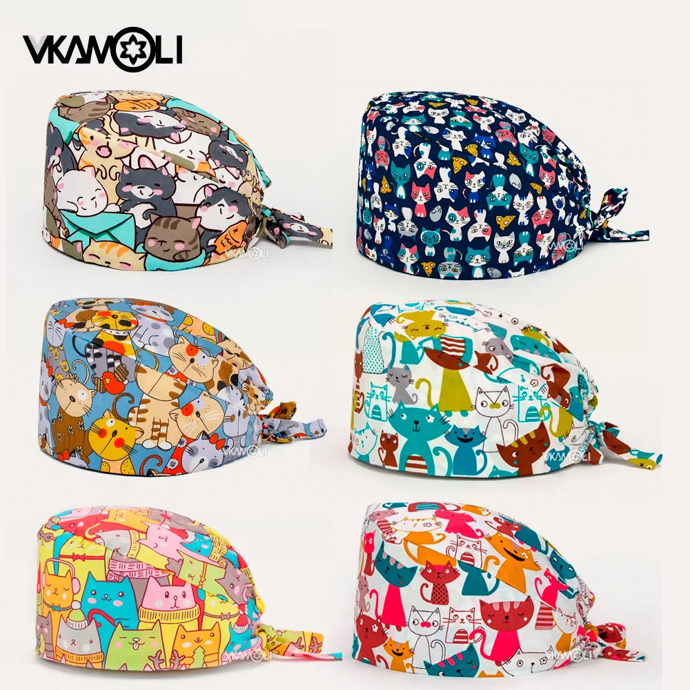 Cute animal print women Scrubs Caps Pet shop Work Scrubs Breathable Lab scrub hat nursing hat wholesale nurseshair hats