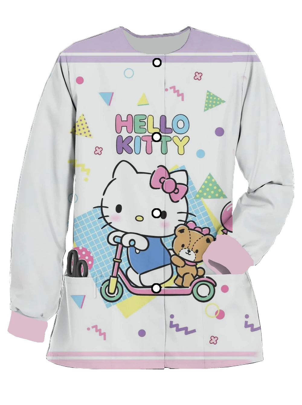 2024 new Hello Kitty printed women's long-sleeved nurse uniform doctor uniform spring and autumn pocket jacket jacket