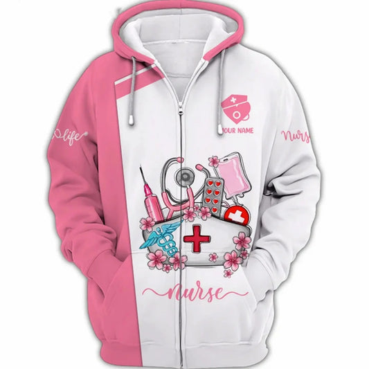 NURSING CUSTOM GIFT FOR NURSES PINK UNIFORM 3D Hoodie Women Men Sweatshirt Streetwear Zip Pullover Casual Jacket Tracksuits-0123