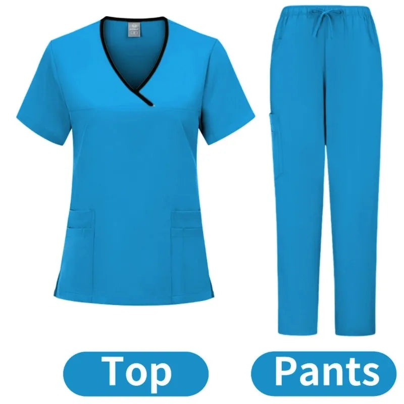 Medical Nurse Beauty Salon Workwear Clinical Scrubs Top + Pant Spa Doctor Nursing Tunic Suit Surgical Uniforms Woman Scrub Set