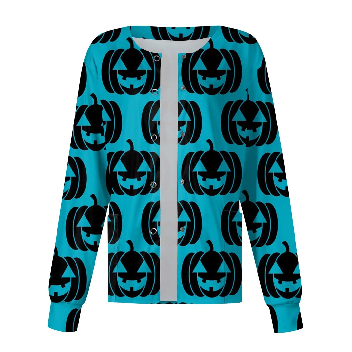 Women'S Single-Breasted Top Halloween Printed Scrub Jacket Nurse Coat Pet Shop Nurse Working Round Neck Cardigan Coat