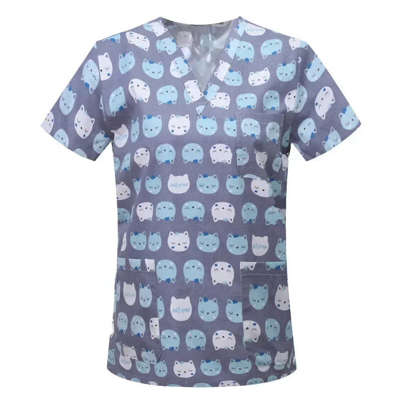 Cartoon Animals Print Pet Clinic Hospital Nursing Scrub Tops Shirts cotton Dentistry Doctor Blouse Medical Surgical Uniforms