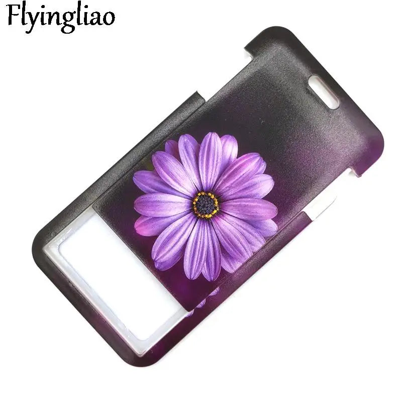 Purple Flowers Cute Card Cover Clip Lanyard Retractable Student Nurse Badge Reel Clip Cartoon ID Card Holder