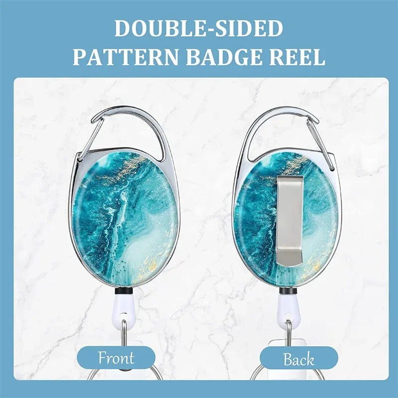 1pc Marble Oval Easy Pull Badge Reels Keychain Egg Shaped Portacredencial Nurse Badge Holder Retractable Badge Clip