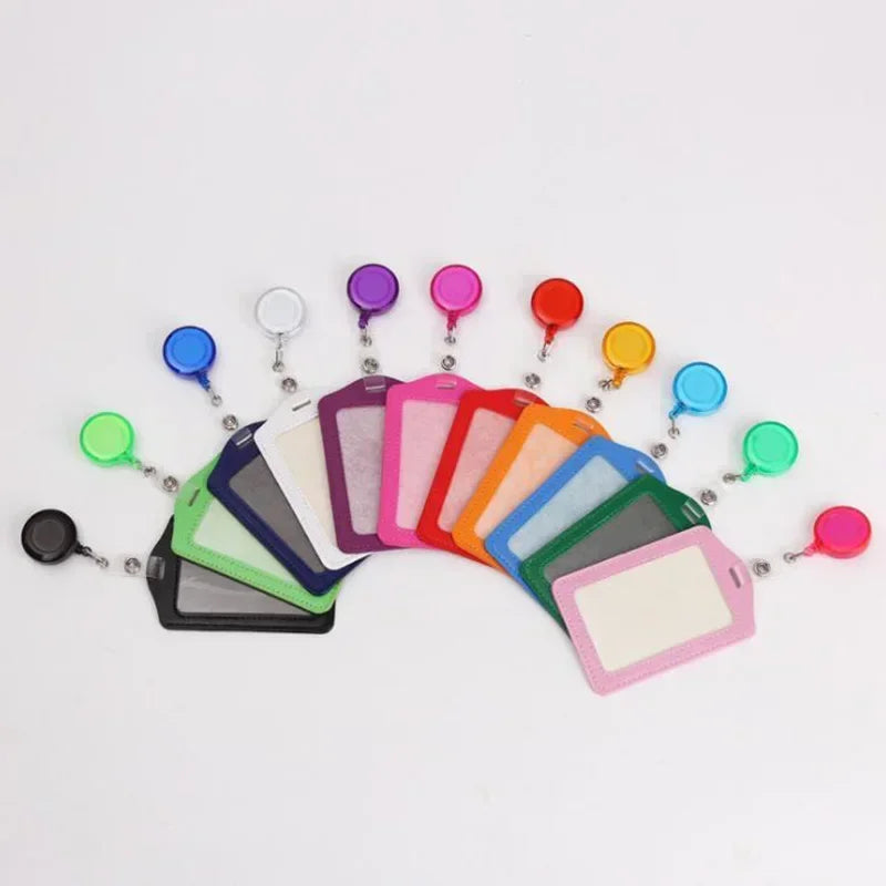 Women Men Student Retractable Badge Reel ID Card Holder Cover Case Nurse Badge Lanyards Fashion PU Leather Card Holders Set