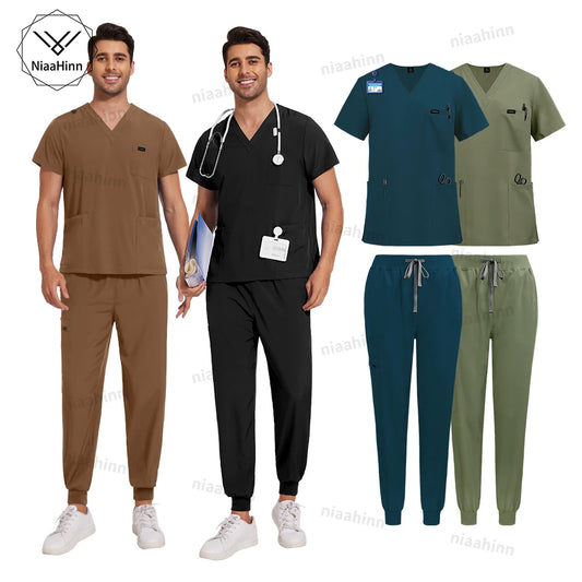 Niaahinn Uniforms High Quality Medical Nursing Scrub Unisex Pet Beauty Dental Clinic Nurses Uniform Multicolour Mens Scrubs Sets