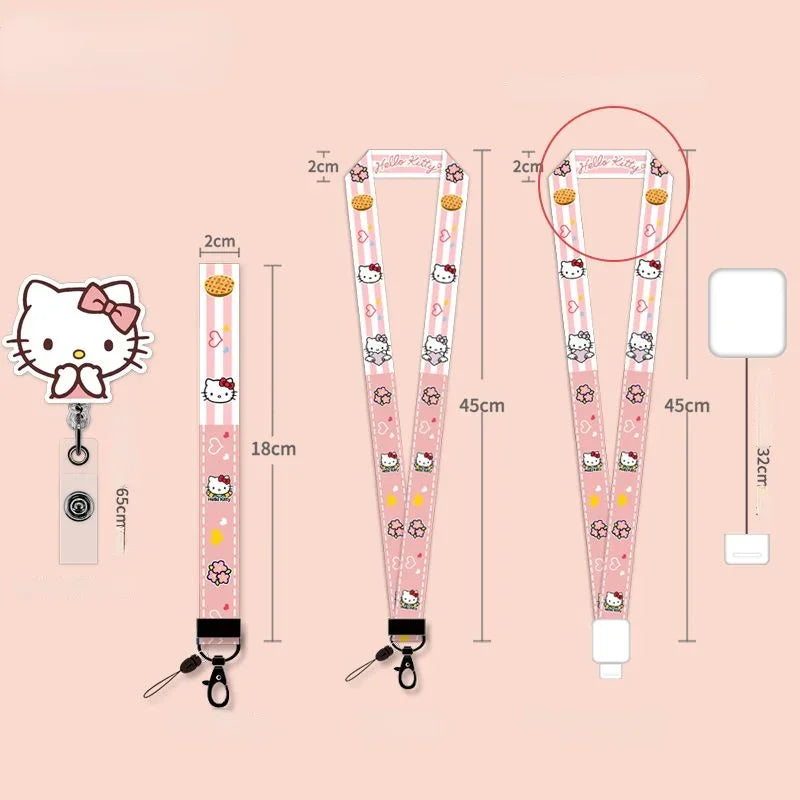 Anime Sanrio Cute Girl Heart Card Holder Set Hello Kitty Doctor Nurse ID Cards Listing Badge Lanyard  Buckle Retractable ID Card