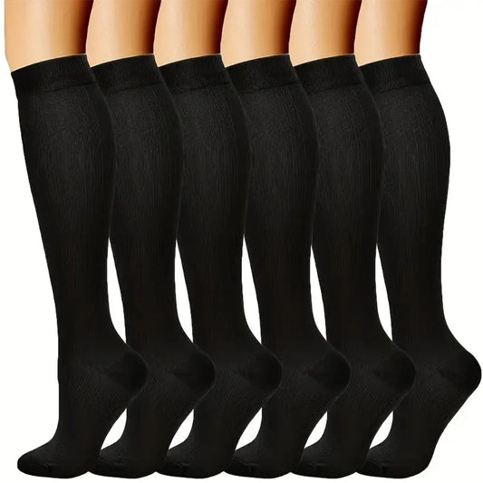 6 Pairs Solid Color Compression Socks Nurse Compression Socks Black Skin Color