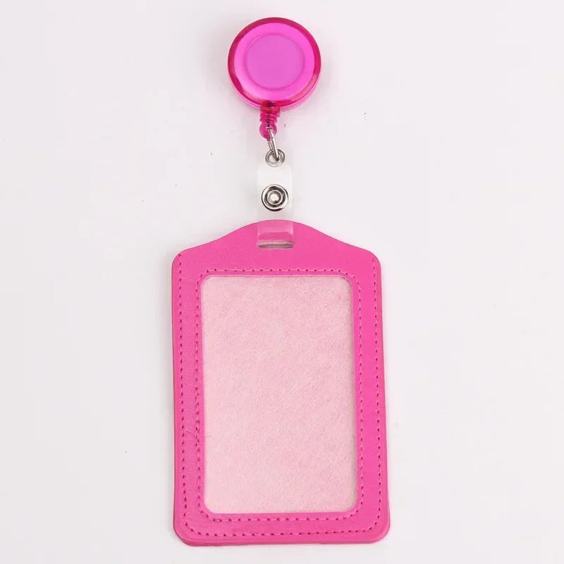 Women Men Student Retractable Badge Reel ID Card Holder Cover Case Nurse Badge Lanyards Fashion PU Leather Card Holders Set