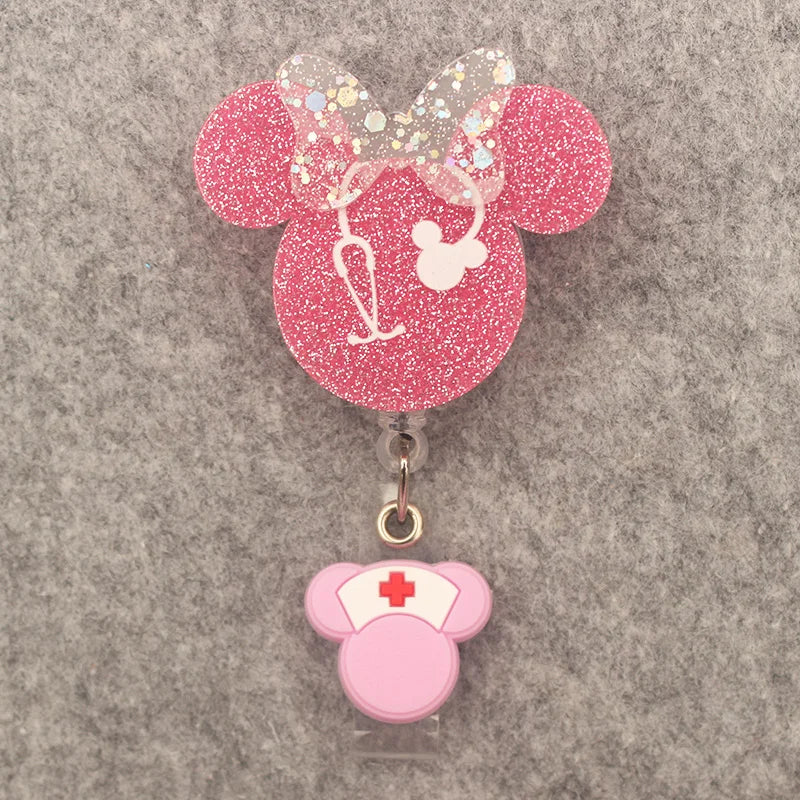 Colorful Shiny Girl Mouse Style Rotate Badge Reel Nurse Workers Enfermera ID Holder Retractable Card Holder Accessory