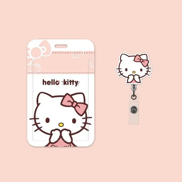 Anime Sanrio Cute Girl Heart Card Holder Set Hello Kitty Doctor Nurse ID Cards Listing Badge Lanyard  Buckle Retractable ID Card