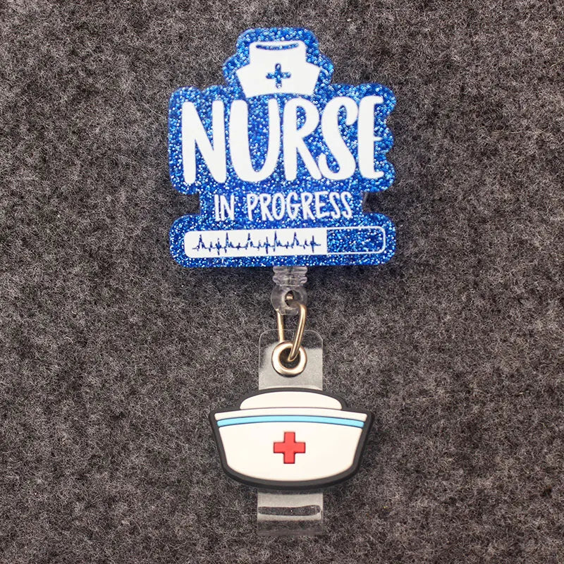 Pink Blue Nurse In Progress Doctor Style Rotate Clip Retractable Badge Reel Card Holder Exhibition Name Card Parts