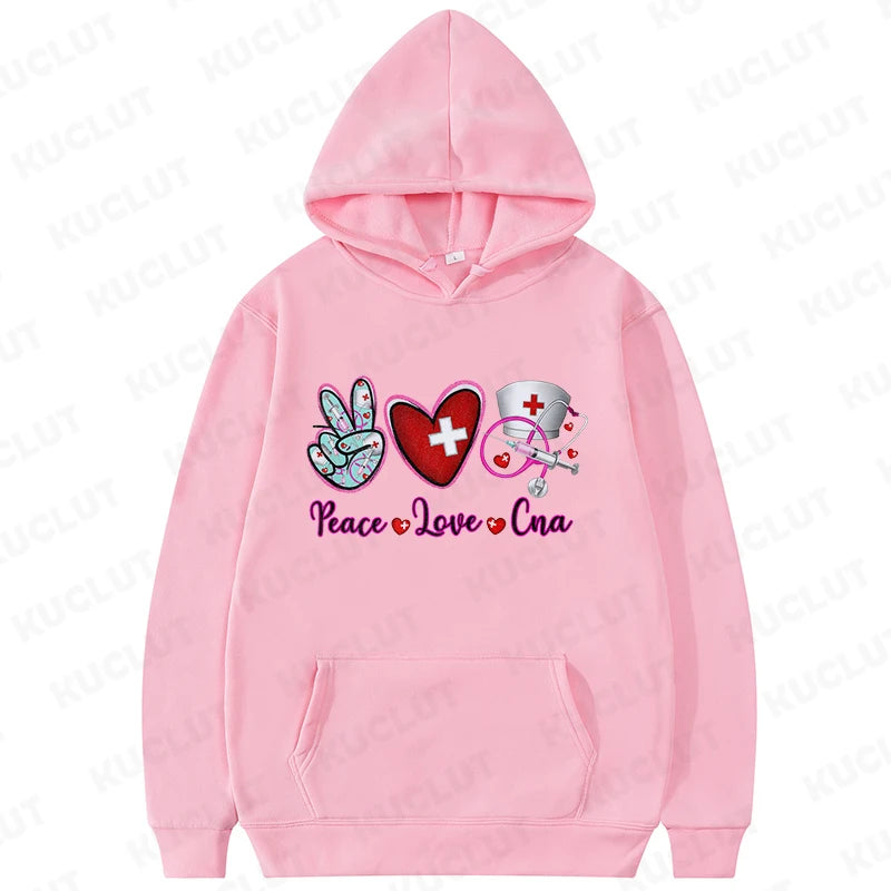 New Women Hoodies Pullover Oversize Valentines Day Love Nurse Print Hoodies Casual Long Sleeve Women Sweatshirts Nurse Gifts