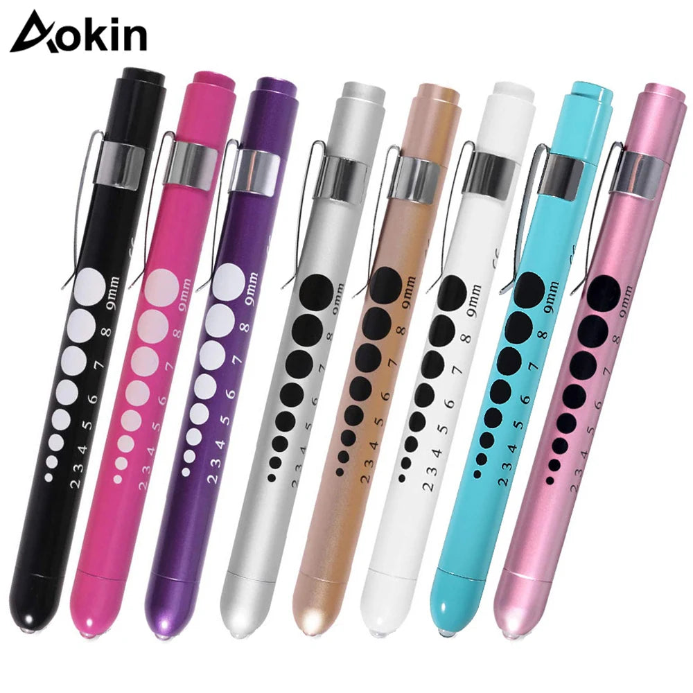 1PCS Reusable LED Medical Penlight Flashlight with Pupil Gauge Pocket Clip Pen Light Torch Lamp for Nurses Doctors Reading