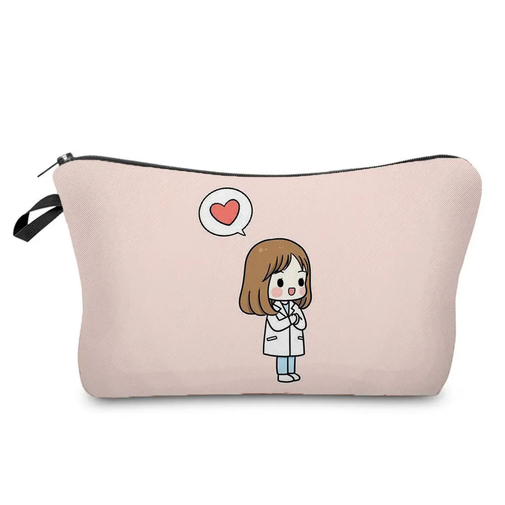 Cartoon Ladies Nurse Printed Cosmetic Bags Foldable High Capacity Women Makeup Bag Eco Reusable Storage Bag Chic Pencil Case