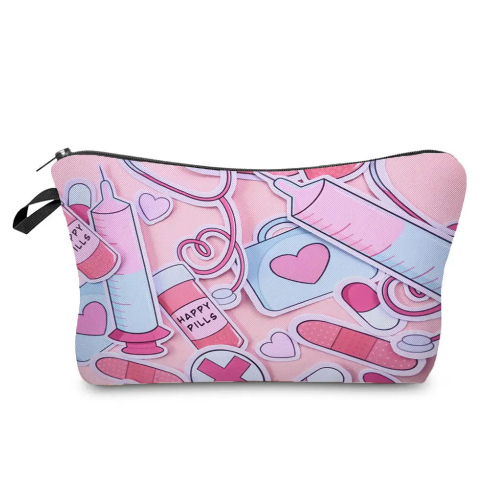 Cartoon Ladies Nurse Printed Cosmetic Bags Foldable High Capacity Women Makeup Bag Eco Reusable Storage Bag Chic Pencil Case