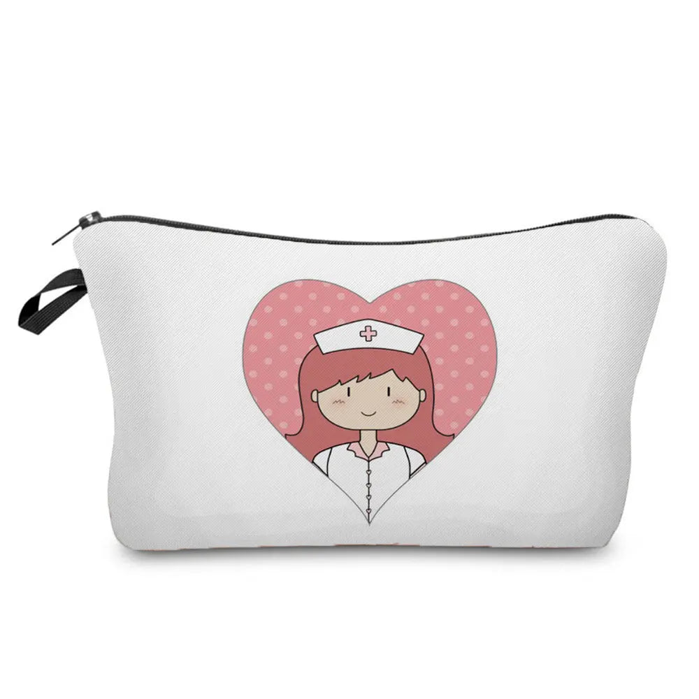 Cartoon Ladies Nurse Printed Cosmetic Bags Foldable High Capacity Women Makeup Bag Eco Reusable Storage Bag Chic Pencil Case