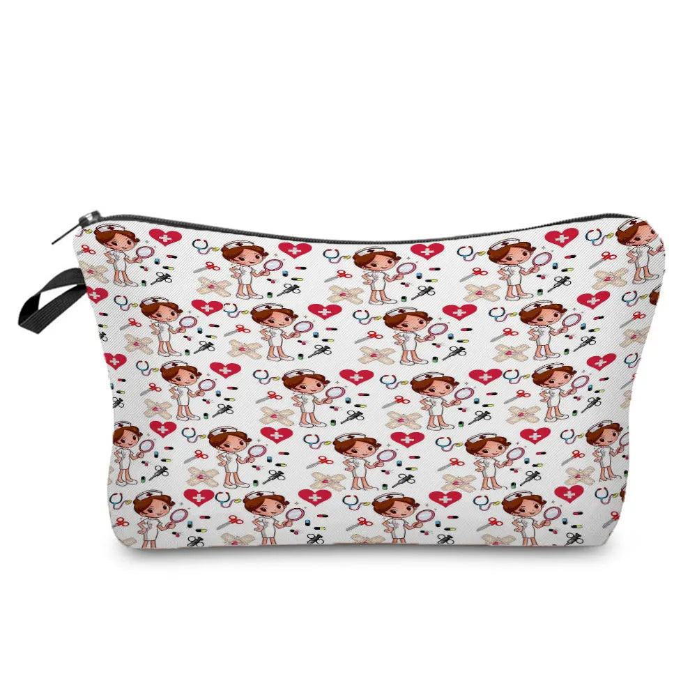 Cartoon Ladies Nurse Printed Cosmetic Bags Foldable High Capacity Women Makeup Bag Eco Reusable Storage Bag Chic Pencil Case