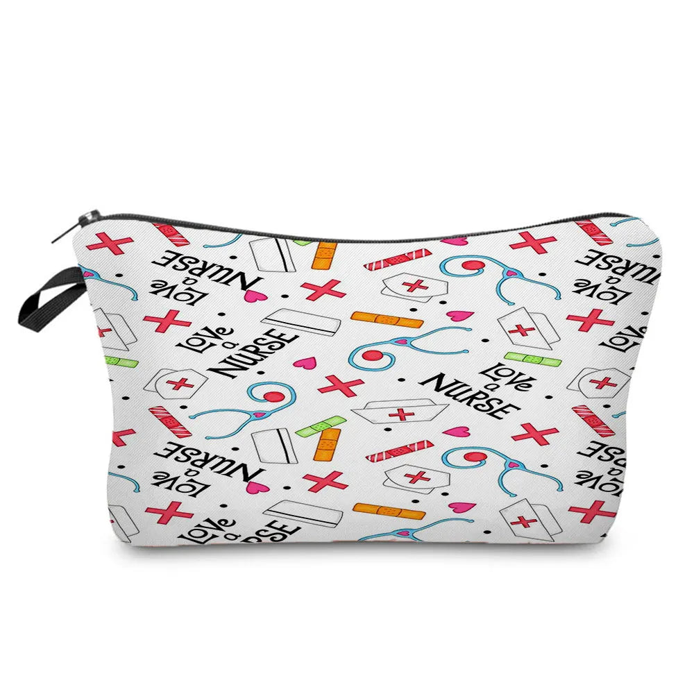 Cartoon Ladies Nurse Printed Cosmetic Bags Foldable High Capacity Women Makeup Bag Eco Reusable Storage Bag Chic Pencil Case