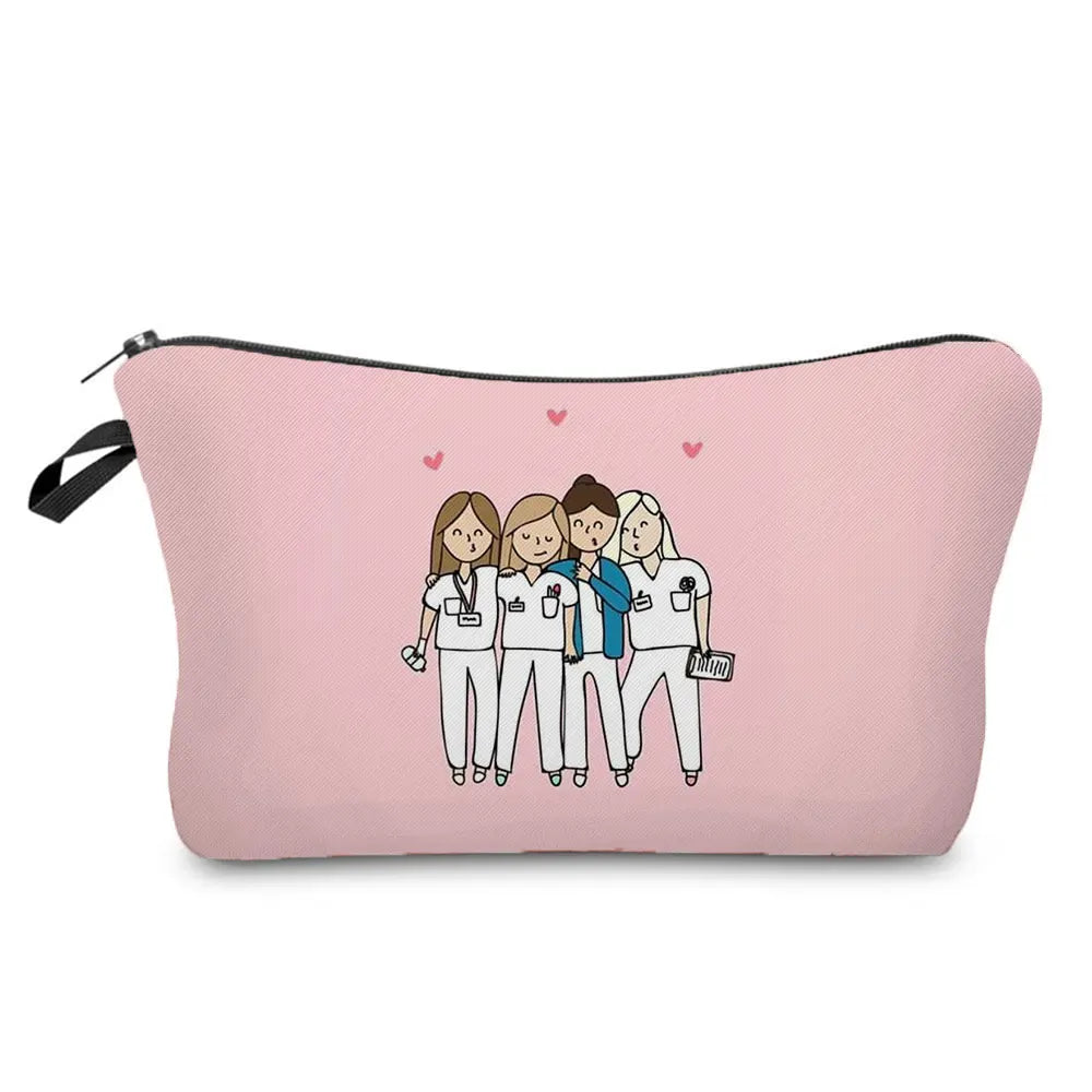 Cartoon Ladies Nurse Printed Cosmetic Bags Foldable High Capacity Women Makeup Bag Eco Reusable Storage Bag Chic Pencil Case