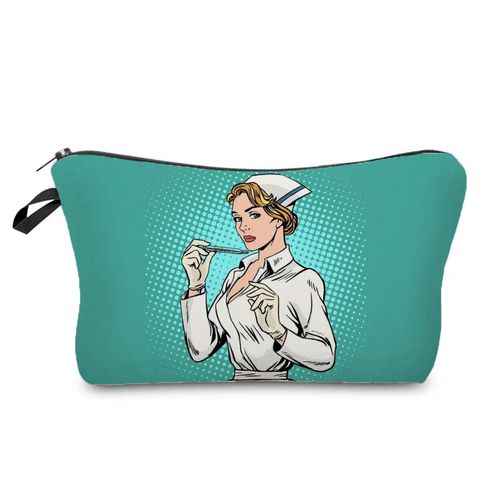 Cartoon Ladies Nurse Printed Cosmetic Bags Foldable High Capacity Women Makeup Bag Eco Reusable Storage Bag Chic Pencil Case