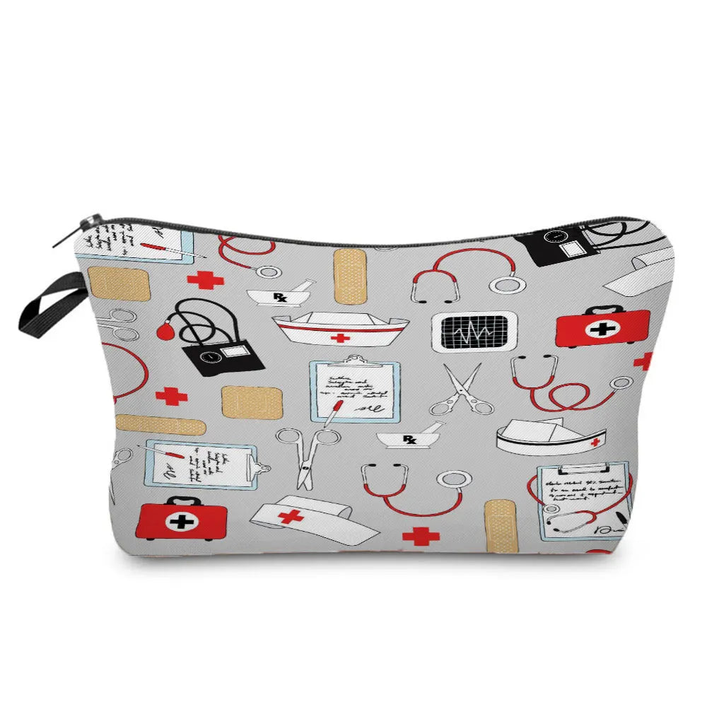 Cartoon Ladies Nurse Printed Cosmetic Bags Foldable High Capacity Women Makeup Bag Eco Reusable Storage Bag Chic Pencil Case