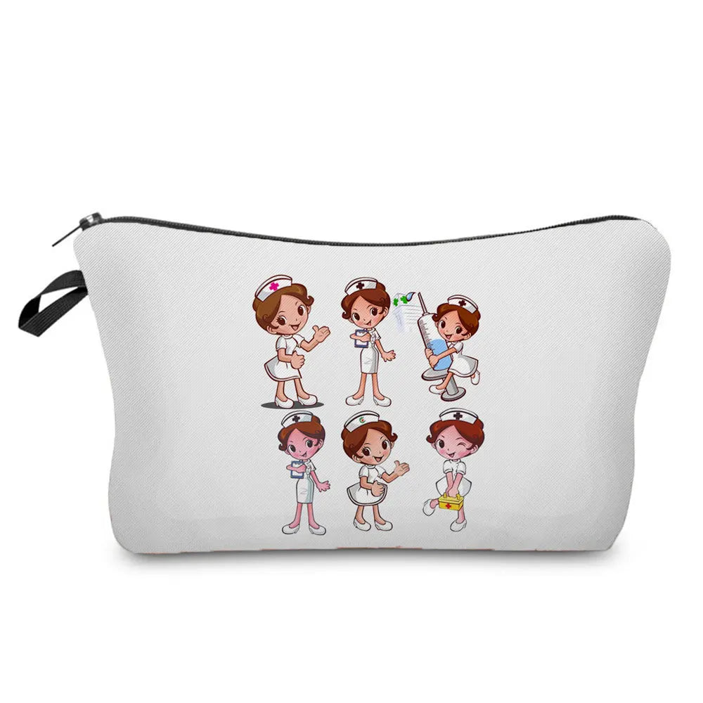 Cartoon Ladies Nurse Printed Cosmetic Bags Foldable High Capacity Women Makeup Bag Eco Reusable Storage Bag Chic Pencil Case