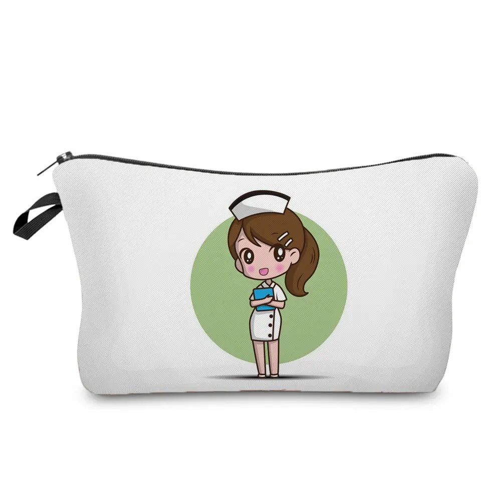 Cartoon Ladies Nurse Printed Cosmetic Bags Foldable High Capacity Women Makeup Bag Eco Reusable Storage Bag Chic Pencil Case