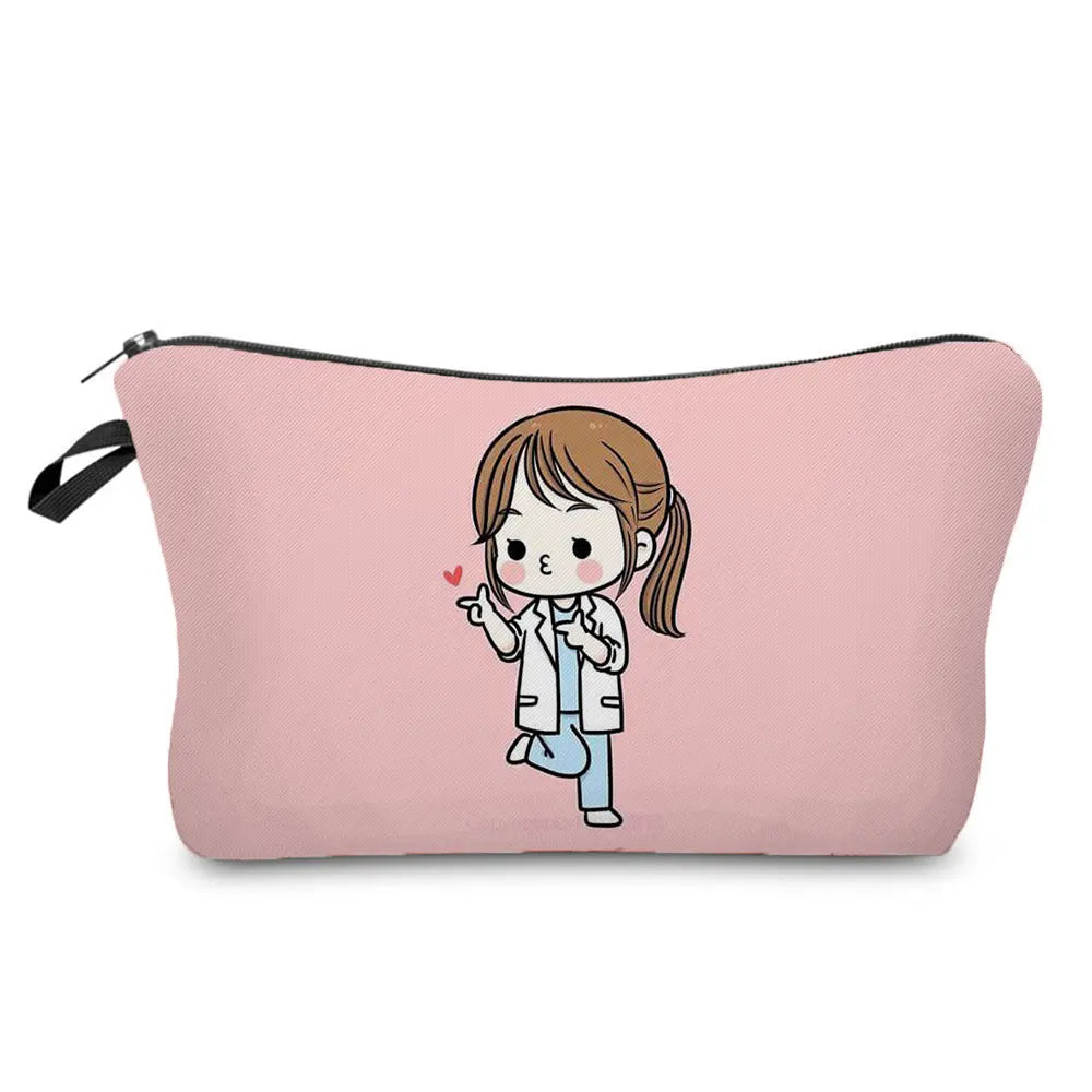 Cartoon Ladies Nurse Printed Cosmetic Bags Foldable High Capacity Women Makeup Bag Eco Reusable Storage Bag Chic Pencil Case