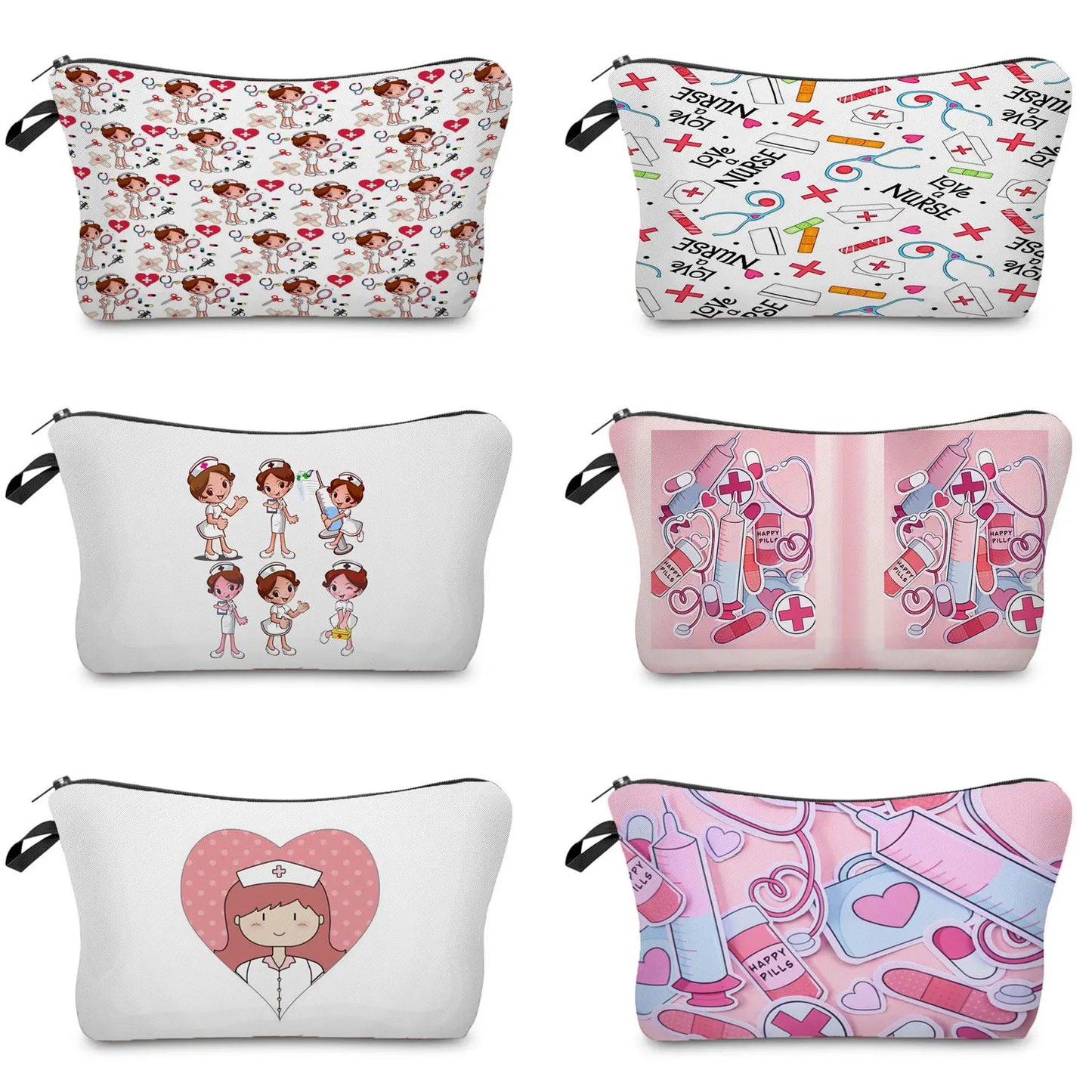 Cartoon Ladies Nurse Printed Cosmetic Bags Foldable High Capacity Women Makeup Bag Eco Reusable Storage Bag Chic Pencil Case