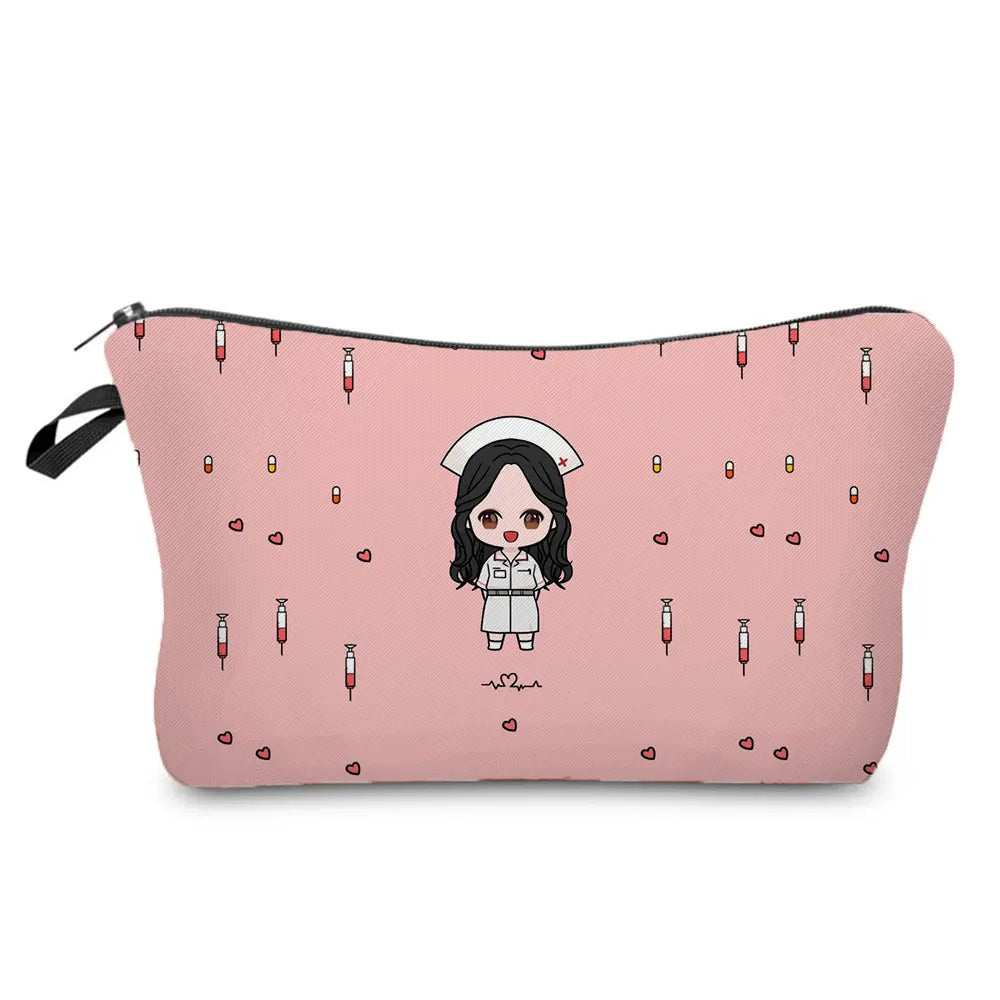 Cartoon Ladies Nurse Printed Cosmetic Bags Foldable High Capacity Women Makeup Bag Eco Reusable Storage Bag Chic Pencil Case